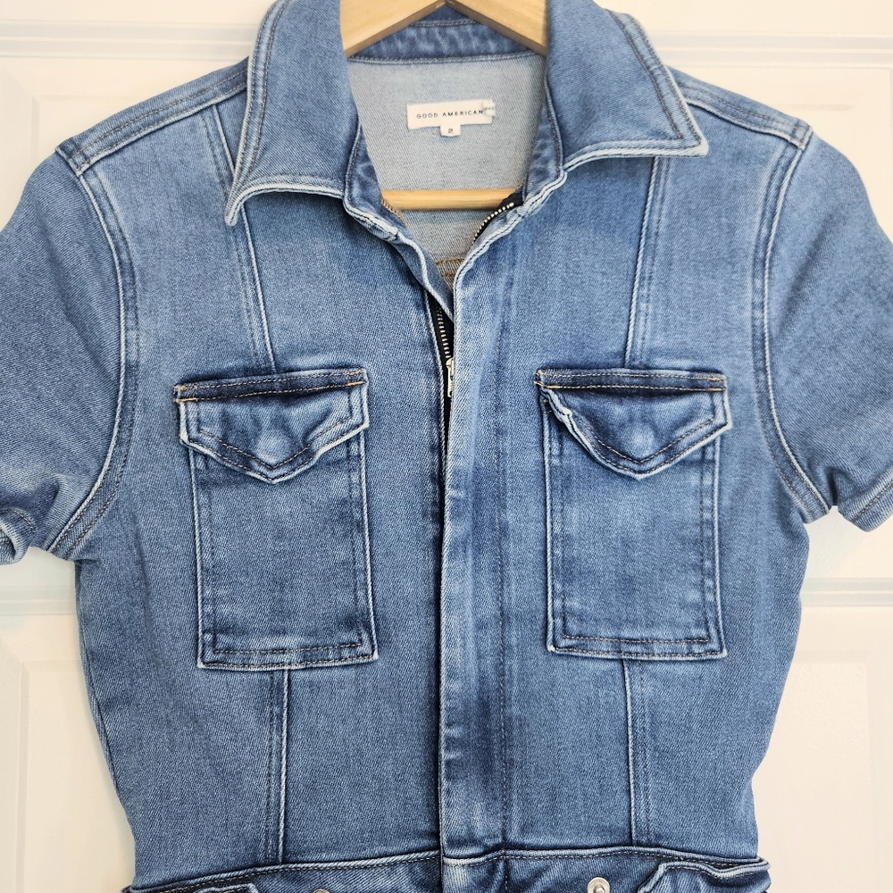Good American Fit for Success Jean Denim Fitted Jumpsuit 28" $169 Size XS 2 - Picture 5 of 7
